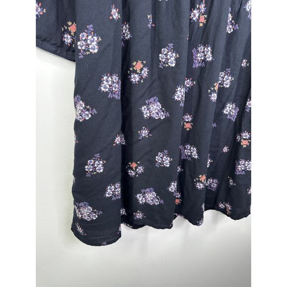 Old Navy Blue Floral Print Long Sleeve Embroidered Dress Women Medium Boho - Picture 3 of 10